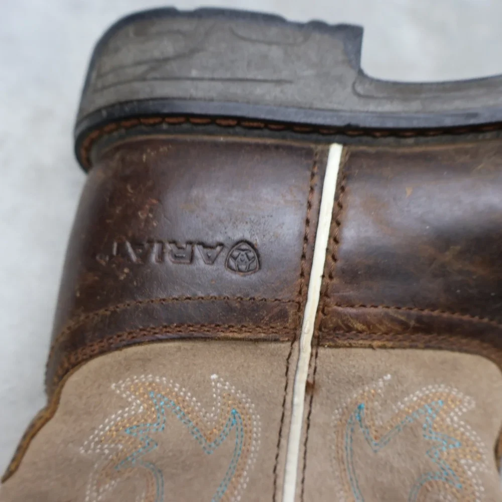 Ariat Kids 3.5 Workhog Western Boots Brown Leather Cowboy Square Toe Pull On
